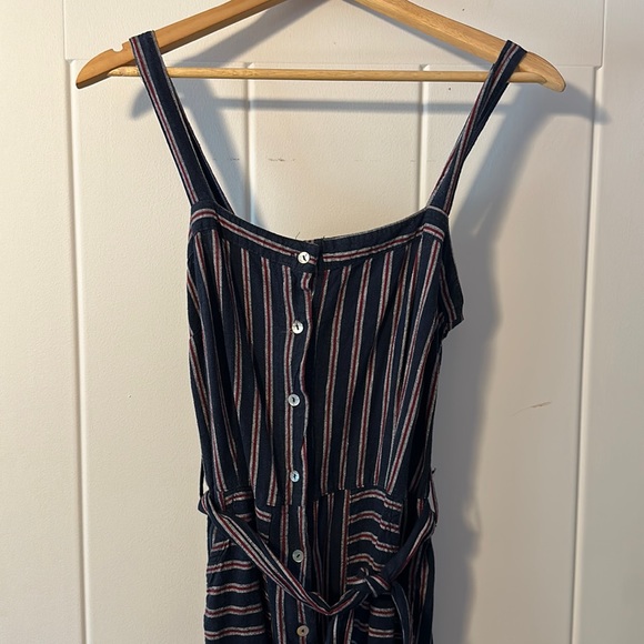 Striped Culotte Jumpsuit with Pockets - Picture 2 of 4